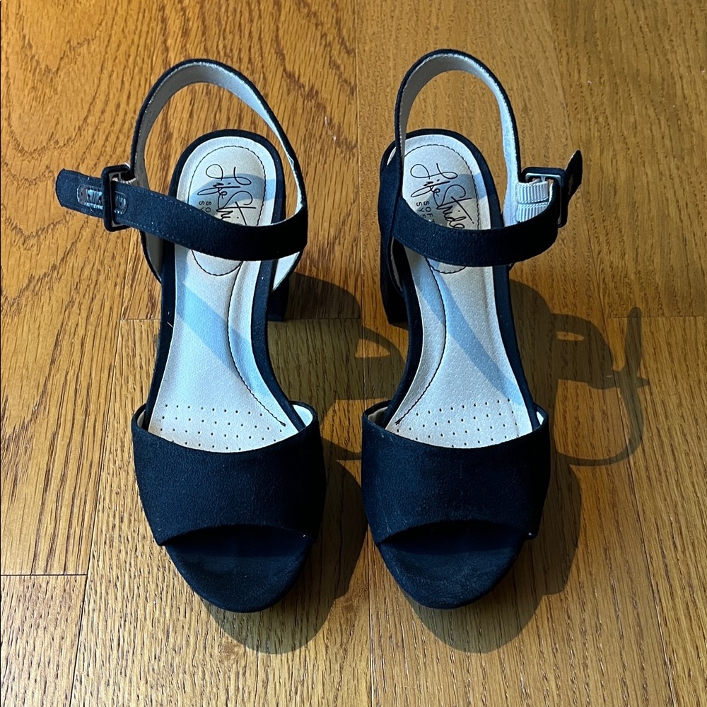 Life Stride Loralei Black Open-Toe Heels with Ankle Strap